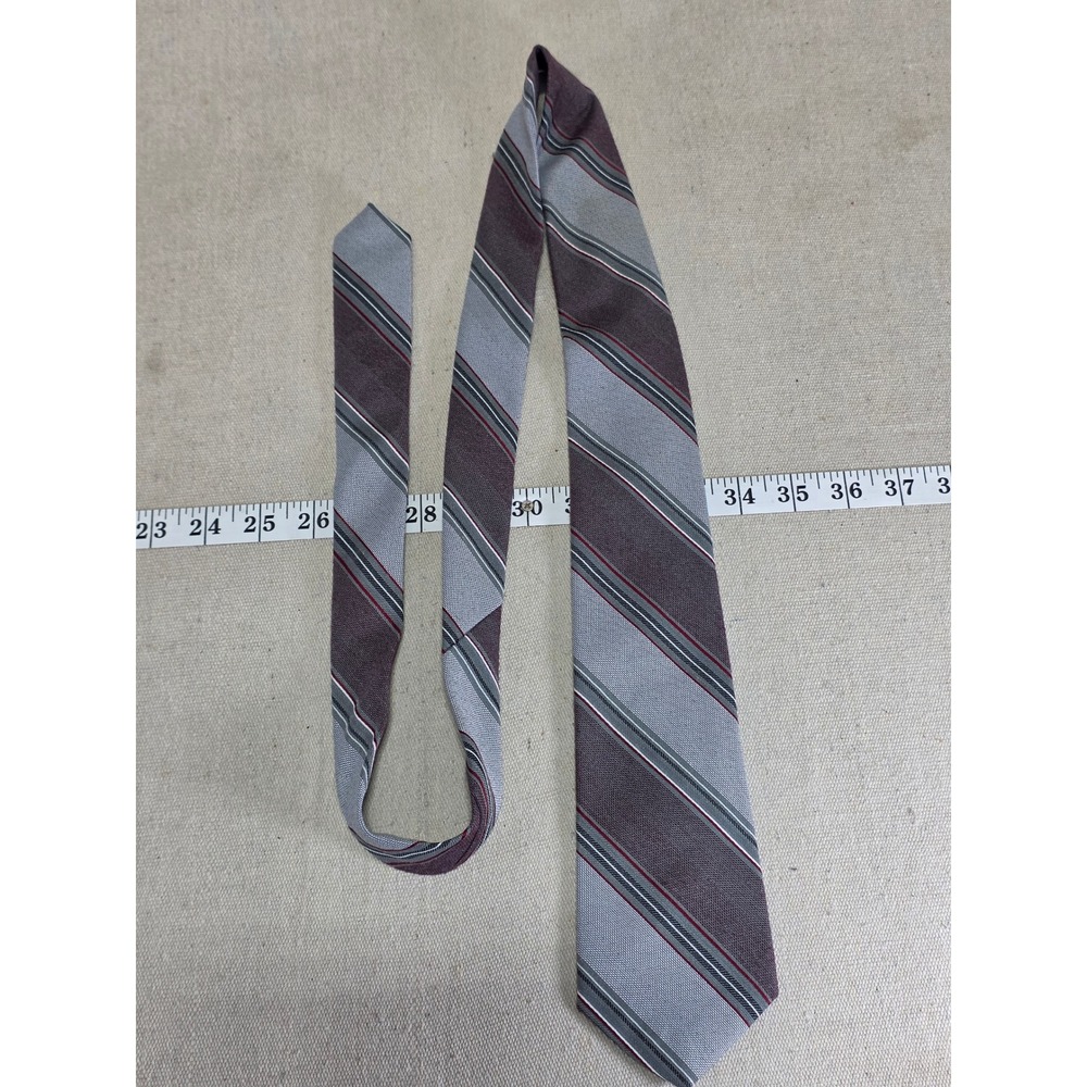 Botany 500 Vintage Mens Striped Necktie Grey Burgundy Silk Blend Wide Tie